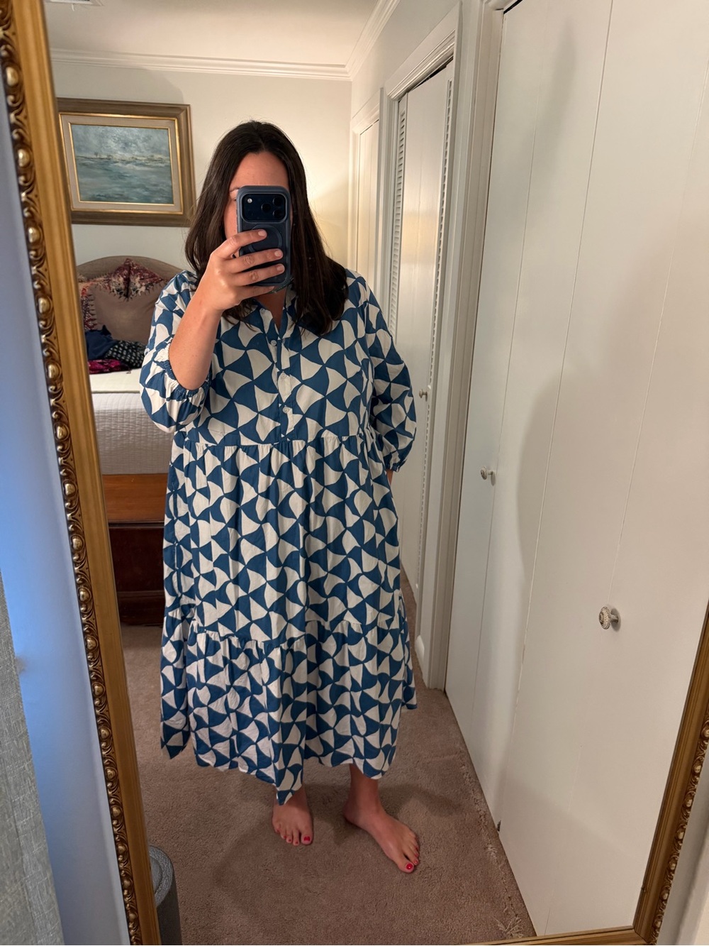 Rachel Zoe Blue and White Geometric Maxi Dress